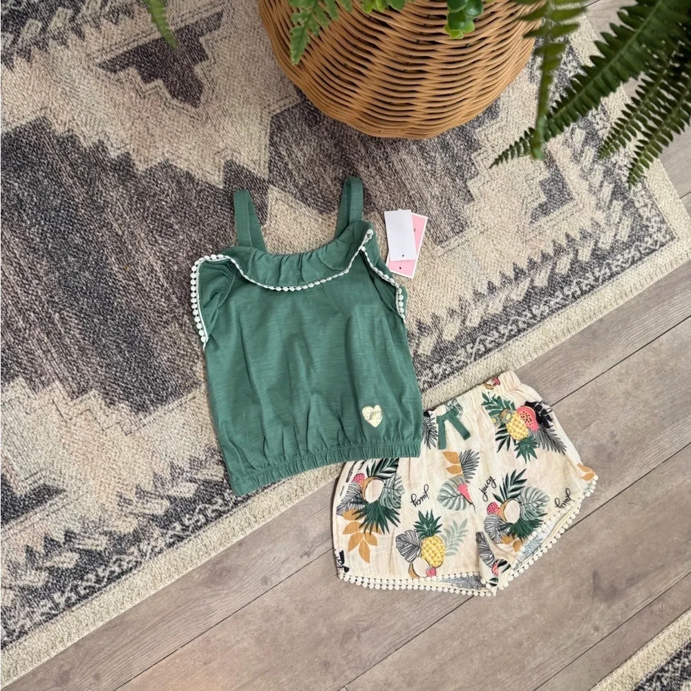 New Juicy Couture Boho Tank & Cream Tropical Print Tassel Shorts Girls sz 6 Set